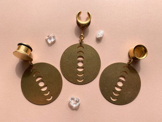 Gold Brass Hoops with Moon Phases