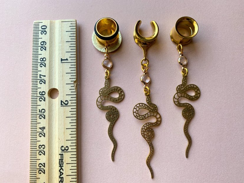 Gold Brass Snake Dangles With Crystal Charm